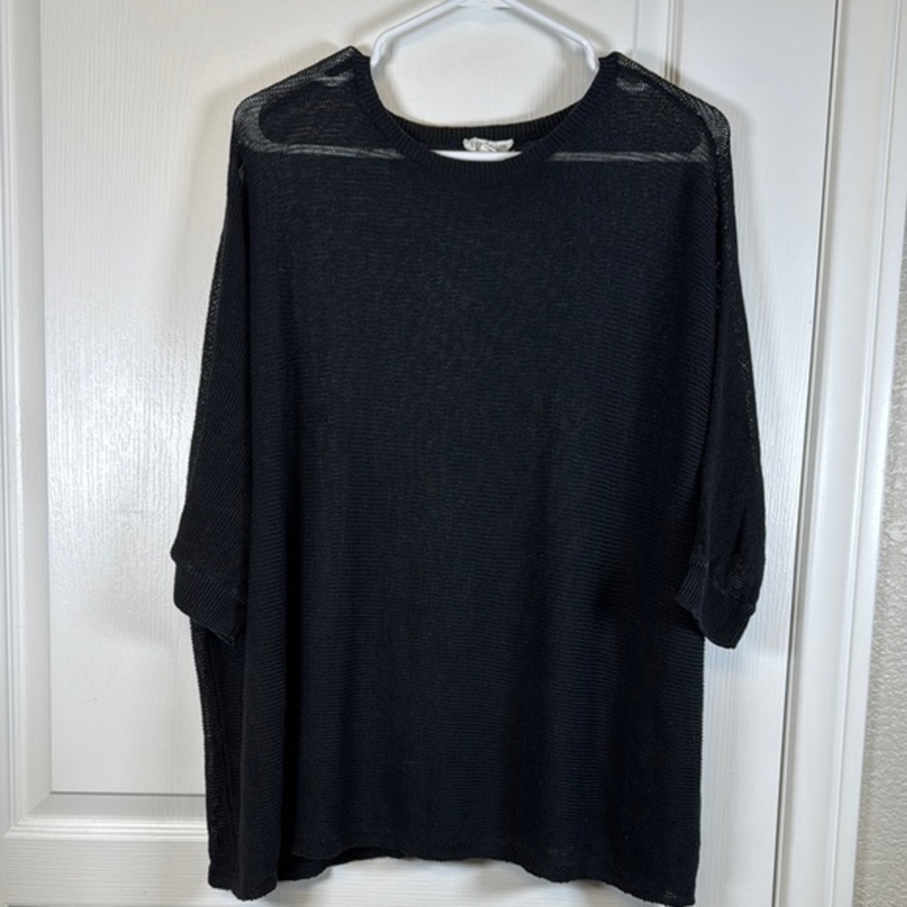 Eileen Fisher Organic Linen Black Oversize Blouse Size Large EUC #2951